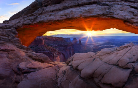 Sunrise nature photograph at Mesa Arch in Canyonlands National Park.