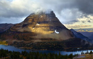 The clouds start to part at Hidden Lake in glacier national park.