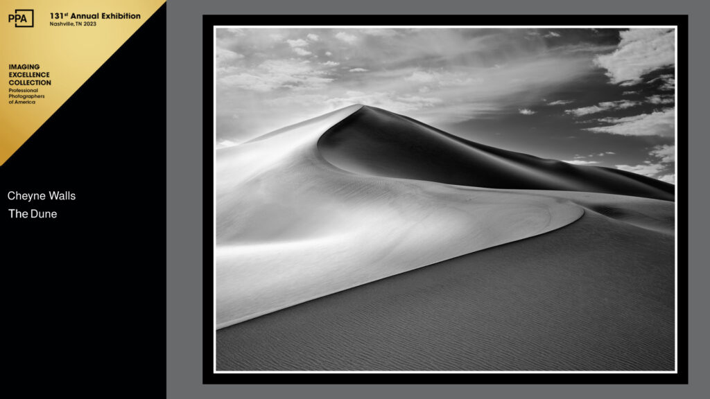 Award-winning black and white fine art photograph of sand dunes in Death Valley National Park.
