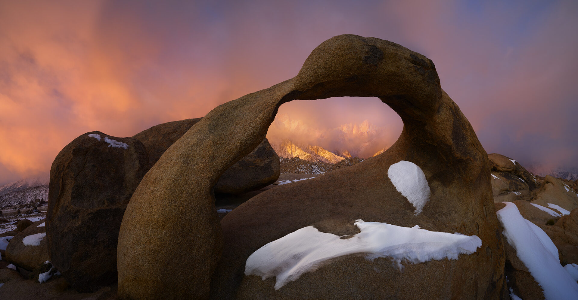 Fine art photograph of Mobius Arch along the Mobius Arch Loop Trail in the Alabama Hills below Mount Whitney.