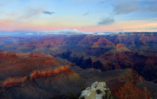 A beautiful panoramic image of the Grand Canyon at sunrise.
