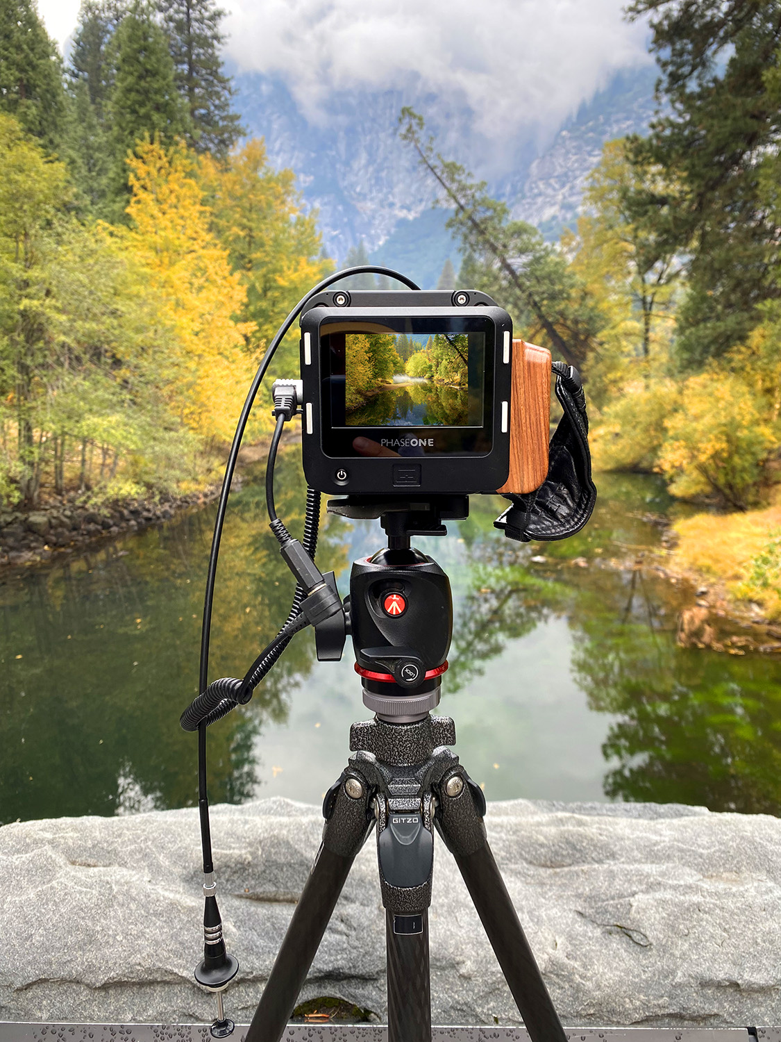 Phase One Digital Back with a ALPA 12tc camera capturing an amazing view point in the Yosemite Valley, over the Merced River during autumn.