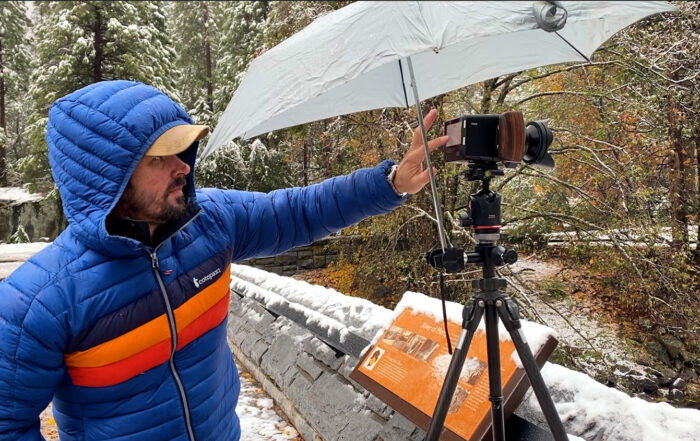 Field Test of Cheyne Walls with the best landscape camera Phase One XC40 IQ4 150 mega pixel on a snowy day in Yosemite National Park.