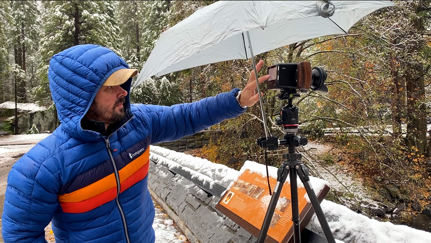 Field Test of Cheyne Walls with the best landscape camera Phase One XC40 IQ4 150 mega pixel on a snowy day in Yosemite National Park.